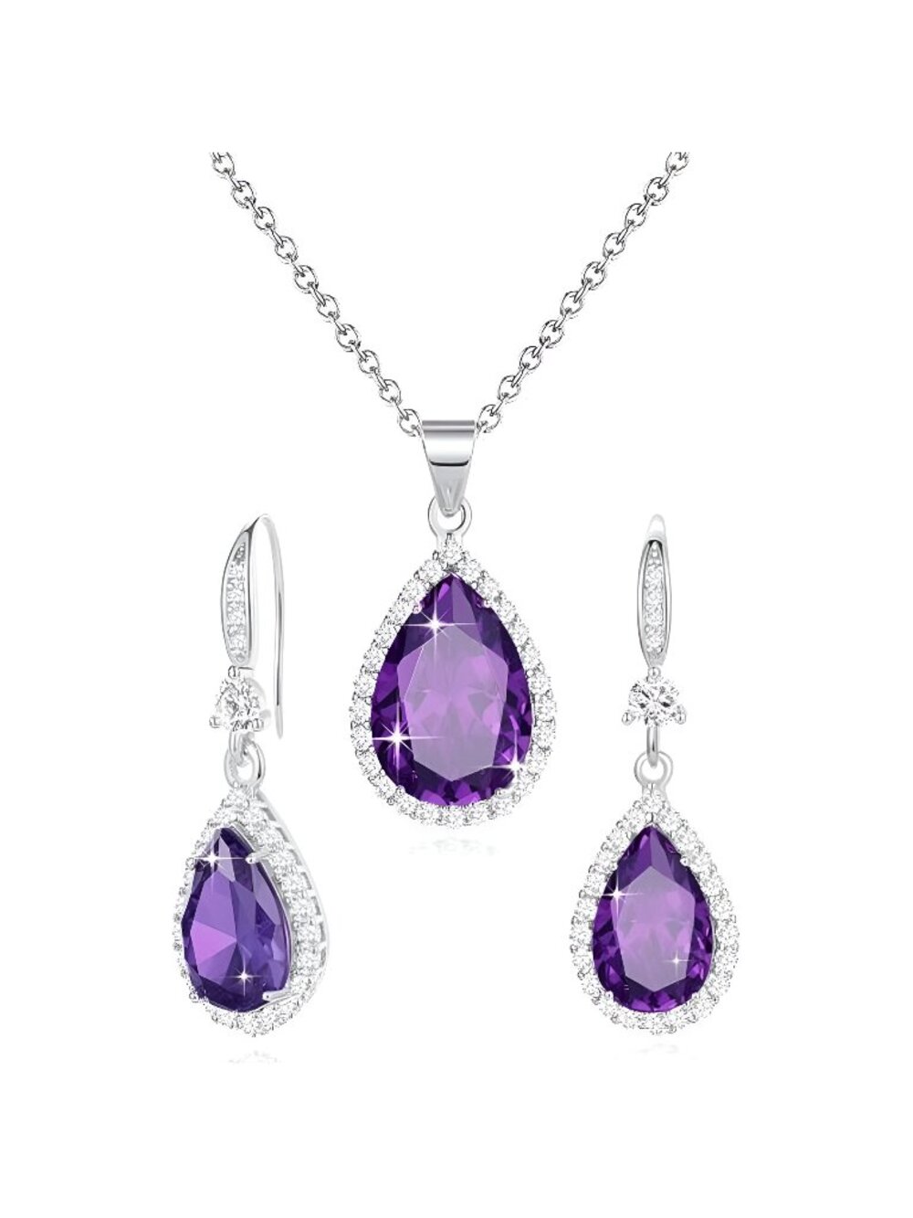Women Jewelry Set Silver/Gold Plated Teardrop Pendant Necklace Dangle